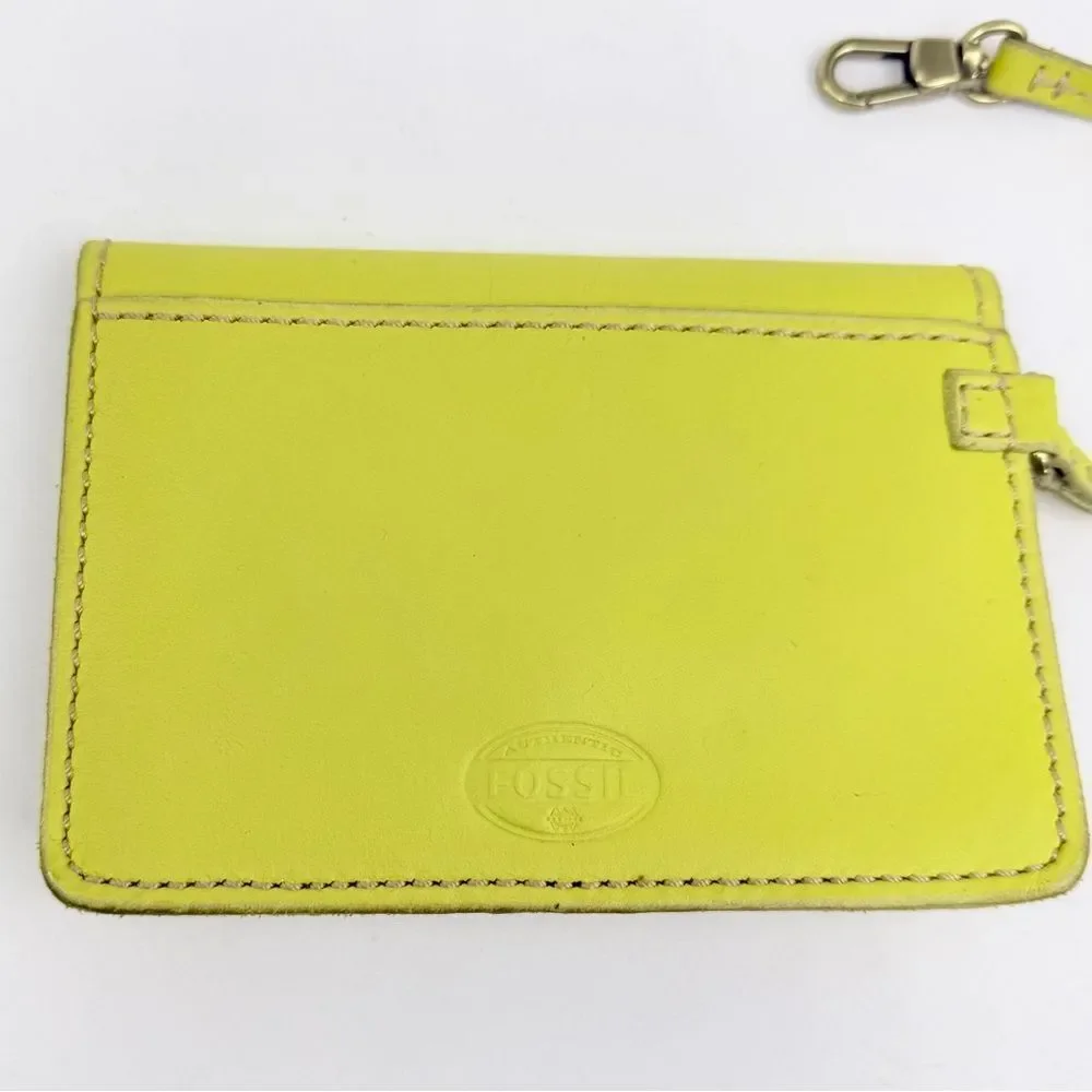 Fossil AUSTIN Yellow Cowhide Leather Turnkey Clasp Mini Wristlet Wallet